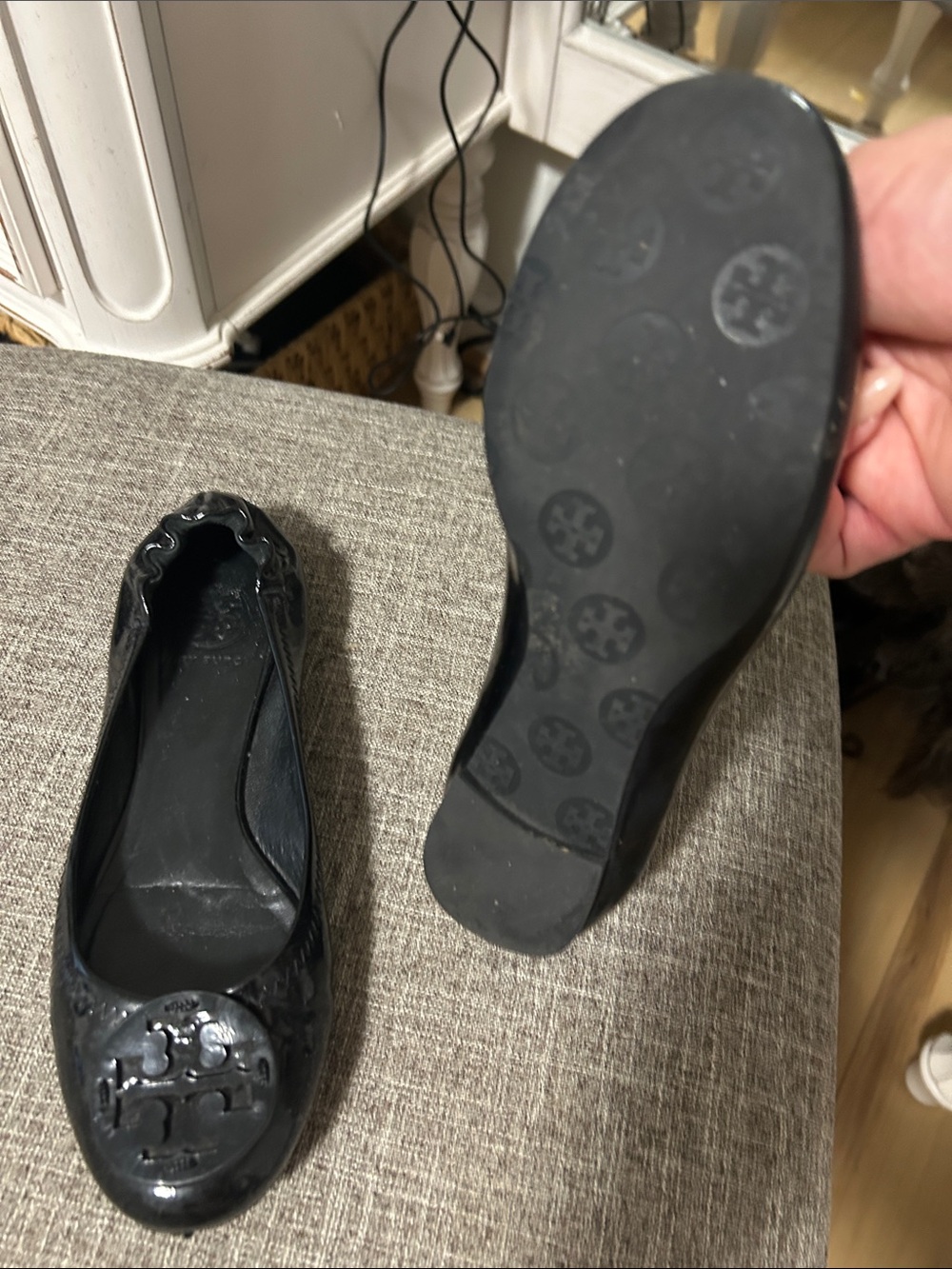 Tory Burch Black Patent Logo Ballet Flats